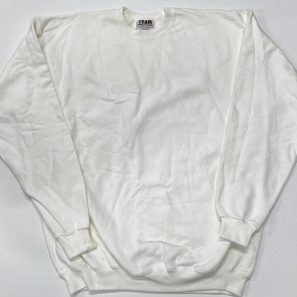Team Edition Crew Sweatshirt Vintage Men Large Pullover USA Blank Solid White - Picture 1 of 7